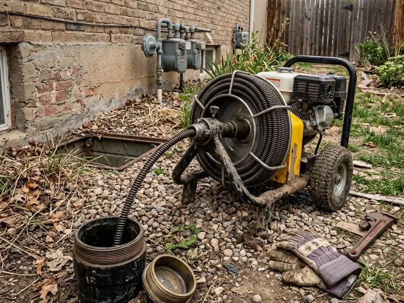 Professional drain cleaning technician in Edgewater, AL equipped with hydro jetting and camera inspection tools.